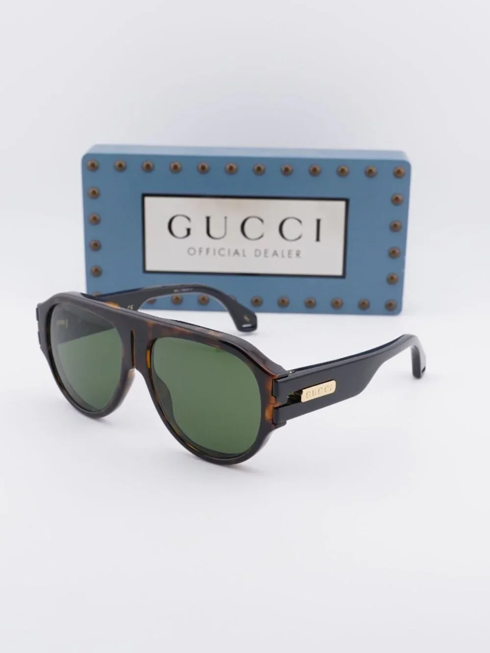Gucci GG0665S 004 Aviator Sunglasses - Havana / Green